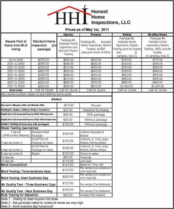 Image of pricing sheet